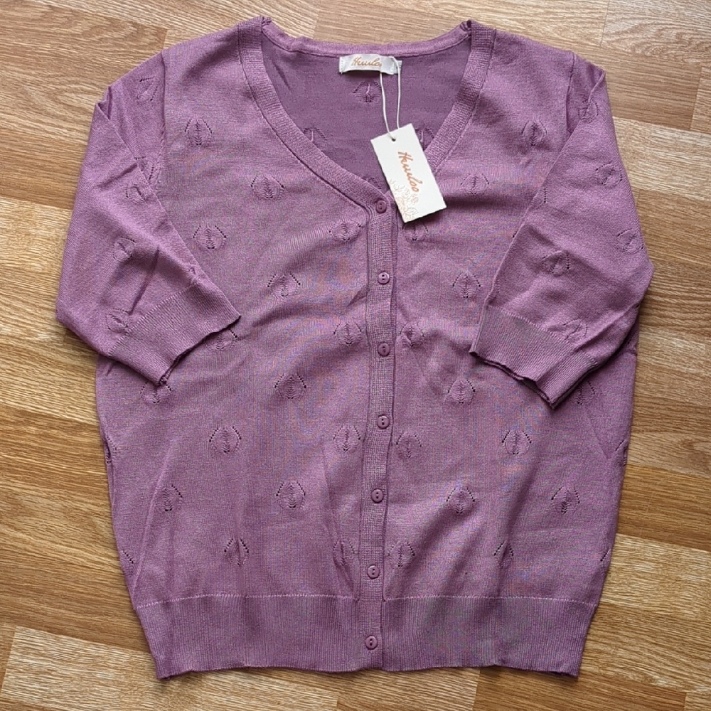 Women's Lavender Purple Lightweight Cardigan Sweater Jacket, Size Large, NEW